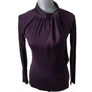 NWT Bill Blass New York Silk tie neck purple burgundy top XS